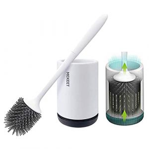 Brosse de Toilette Brosse WC en Silicone Antibact&eacute;rienne balayette WC Ensemble Brosse de Toilettes &agrave; Manche Long avec Support Hygi&eacute;nique (Flooring) (BADU DIRECT, neuf)