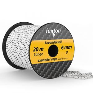 fuxton Corde &eacute;lastique 6 mm 20 m Blanc - Noir (Elastique bache remorque, Corde d'extension, Bande &eacute;lastique, Sandow, tendeur Elastique, Cordon Elastique pour bache Piscine) (wetalo, neuf)