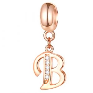 Charms lettre B en or rose pour bracelets pandora moments, perles alphabet B initiale, reflexions pendentif en argent sterling 925 pierre de naissance cz, cadeau pour grande soeur/frere/anniversaire (Xusheng Jewelry, neuf)