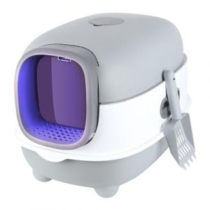 Bac à Litière pour Chat,Bac de Tiroir et Pelle à Litière,Portable,Grande Maison de Toilette Chat Pliable avec Couvercle,WC pour Chats avec Couvercle-avec des Rayons ultraviolets-40 * 39 * 56cm-Gris (Hechheu, neuf)