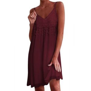 Zeagoo Robe à Bretelles Femme Bohémienne Robe de Plage avec Franges Décolleté en V sans Manches Rouge Sombre XL (Zeagoo direct, neuf)