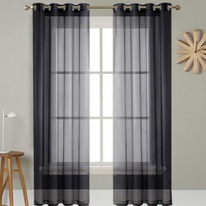 GAIFNAG Rideau Voilage Blanc 120 x 90 cm 100% Polyester/Transparent Intérieurs Effet Lin Rideau Transparent pour Chambre Fenêtre Salon Coucher, Noir (LvLiangShiLiShiQuGaiFangDianZiShangWuYouXianGongSi, neuf)