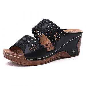 azaz Sandales Compens&eacute;es Femme Mules Femmes &Agrave; Bout Ouvert Chaussure Ete Sandales &Agrave; Plateforme &Eacute;paisse &Agrave; Talons Hauts Mules Chaussons Style Romain Femme Confort Chausson Antid&eacute;rapantes Pas Cher (HCADSHOPS, neuf)