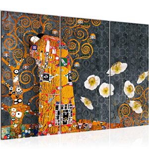 Runa Art Gustav Klimt Le Baiser Peinture Tableau Salon XXL Gris Jaune Collage 120 x 80 cm 3 Parties Decoration Murale 021531c (Runa Art GmbH, neuf)
