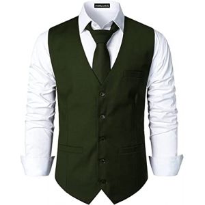 PARKLEES Gilet pour homme de style hipster au design urbain, business formel, coupe ajust&eacute;e, costume et smoking, gilet de costume, vert olive, L (PARKLEES, neuf)