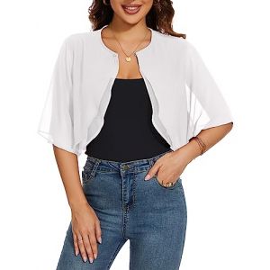 HANERDUN Bol&eacute;ro Femme Festif El&eacute;gant Cardigan Mousseline Manches Court Veste d'&eacute;paule Parfait avec Toutes Sortes de Robe de Cocktail Robe de Soir&eacute;e (AYOZI, neuf)