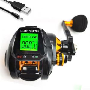 Moulinet de pêche électrique avec affichage numérique, roue de pêche rechargeable Baitcast, Moulinet de pêche avec compteur de ligne précis, rapport de vitesse 6.3:1 (Carmotter, neuf)