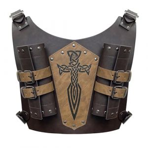 HiiFeuer Épée médiévale en faux cuir embossé à double dos Grenouille, Étui réglable pour épée de chevalier de la Renaissance et de mercenaire (Marron A) (HiiFeuer, neuf)