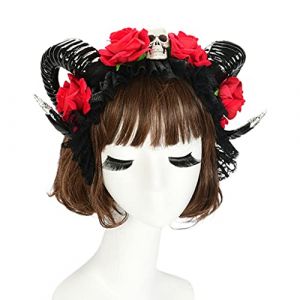 Serre-t&ecirc;te en corne de rose pour Halloween, motif t&ecirc;te de mort, fleurs, accessoire pour f&ecirc;te cr&eacute;ative (XCengzy, neuf)