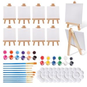 37 Pi&egrave;ces Mini Chevalet Bois Pliable 8*15cm Mini Chevalet Triangulaire Petit chevalet avec Toile Peinture et Pinceaux pour Bricolage Peinture Mariage D&eacute;coration No&euml;l Anniversaire Bapt&ecirc;me Cours d'Art (LUO TINGTING, neuf)