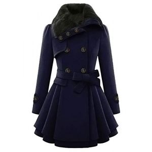 EFOFEI Femme Manteau Hiver Col Fausse Fourrure Cintrée Trench Coat Manteau Avec Ceinture Duffle Manteau Bleu M (MILKCHOCLAT, neuf)