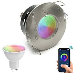 Spot encastrable IP65 SMART WiFi 5 W GU10 LED RGBW RGB 2700 K Dimmable chromoth&eacute;rapie bain turc box douche voice control Alexa Google Home IFTTT APP smartphone Android iOS Silver Spazzolato (PlanetItaly, neuf)