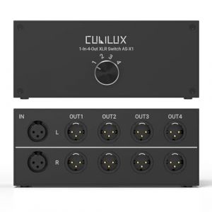Cubilux AS-X1 S&eacute;lecteur audio XLR st&eacute;r&eacute;o 1 entr&eacute;e 4 sorties, commutateur de source XLR passif 1 femelle vers 4 m&acirc;les, bo&icirc;tier de commutation XLR Line-in in (Cubilux FR, neuf)