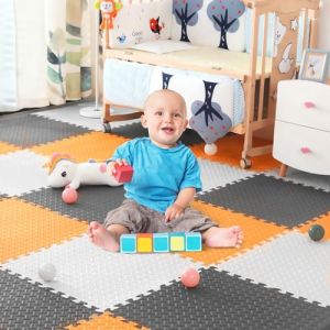 LuLuanping EVA Puzzle Tapis Mousse Bebe, Puzzle Géant, Mousse Tapis de Jeu Interactif pour Enfants, Baby Mat à Ramper 16 Pièces, sans Substances Nocives, 30 * 30CM (Blanc+Café+Orange) (WELLTELLSHELL LIMITED, neuf)