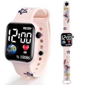 Mstnoixgc Montre LED Digitale, Montre Enfant, Montre Digitale Enfant, Montre Digitale Fille, Montre Enfant Anime, Cadeaux Enfants 5 6 7 8 9 10 11ans (Rose) (Wang Party, neuf)