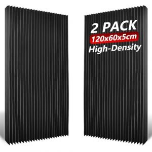 TOUO Lot de 2 panneaux acoustiques en mousse acoustique, 120 x 60 x 5 cm, panneaux insonorisants en mousse haute densité et ignifugés pour studio, bureau, home cinéma, contrôle du bruit et de l'écho (TOUO Official Store, neuf)