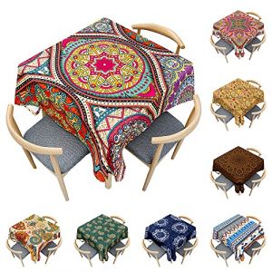 Odot Nappe Carrée Anti Tache, 3D Style Boho Mandala Imperméable Anti Taches Lavable Rectangulaire Nappe pour Fête Decoration Ménage Table Basse Jardin Picnic (Mandala Exotique,100x100cm) (Odot, neuf)