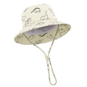 TOMEEK Chapeau de Soleil Bébé Bob Chapeau Garçons Filles Enfants Chapeau Seau d'été UPF 50+ Casquette de Plage Pliable avec Mentonnière Réglable et Large Bord, Beige, Taille M (Pingoo, neuf)