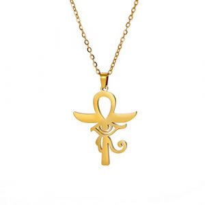 LIKGREAT Collier Ankh Collier Croix Égyptienne Ancienne Collier Ankh Œil d'Horus Charme Bonne Chance Amulette Protection Bijoux en Acier Inoxydable pour Hommes Femmes (g-1) (likgreat, neuf)