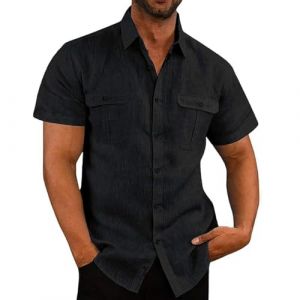 Chemise en Lin Homme Manches Longues Été Coton Chemises Henley Shirt de Couleur Unie Leger Respirant Casual de Plage Chemise en Lin Marron Foncé avec Manches Longues Col Mao Homme Respirant Haut Tops (⭐⭐⭐⭐⭐AEGJEGVD⭐⭐⭐⭐⭐, neuf)
