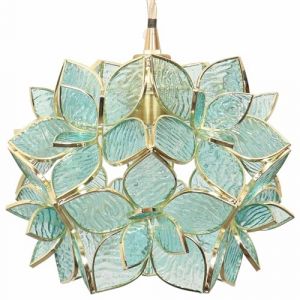 Bieye plafonnier en verre teinté à la fleur de cerisier de style Tiffany avec abat-jour large de 21 cm (Bleu Aqua Texturé) (Bieye Lighting, neuf)