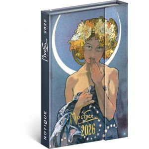 NOTIQUE Agenda 2026 - Mini planificateur de poche environ A6 avec fermeture magn&eacute;tique, Calendrier hebdomadaire compact 11x16cm, Agenda en livre reli&eacute; avec vue mensuelle (Alfons Mucha) (PRESCO GROUP A.S., neuf)