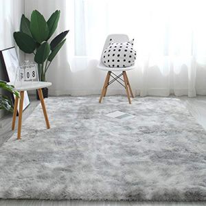 Tapis Chambre Tapis Pour Salon Tapis De Sol Grand pour Couloir Soft Tapis à Poils Longs Moelleux Tapis Antidérapant Intérieur Moelleux épais Pour Salon Chambre Filles Enfants(Gris blanc, 200*200cm) (kinganda-EU, neuf)