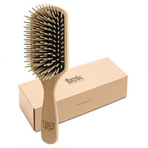 TEK- Brosse &agrave; Palette &agrave; Longs Picots en Bois de Fr&ecirc;ne, Fabriqu&eacute; &agrave; la Main en Italie, pour Cheveux Longs, Tr&egrave;s Longs, &Eacute;pais et Lisses - 22 x 6.5 cm (TEK BRUSHES & COMBS, neuf)