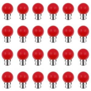 ZFQ Lot de 24 Ampoule LED Couleur B22 2W équivalente 20W B22 Ampoule économie Guirlande lumière de golf Rouge LED Ampoules Multicolore pour Maison Bar Fête Décoration d'ambiance (ZFQ, neuf)