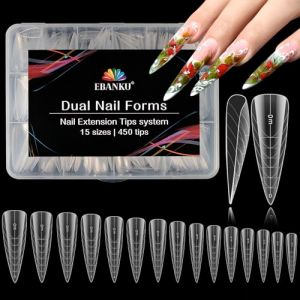 EBANKU 450PCS Poppit Ongle Kit, Réutilisable Long Stiletto Capsules Popits Ongle Nail d'extension Kit Faux Ongles Capsules Couverture Complète Nail Tips pour Femme Fille, 15 Tailles (EU-Prominer, neuf)