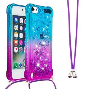 Collier Coque pour iPod Touch 5 / iPod Touch 6,Glitter Paillette Brillante Quicksands Liquide Transparente Silicone TPU Case Housse avec Cordon Collier Tour de Cou pour iPod Touch 5,YB GS Blue Purple (LEMAXELERS, neuf)