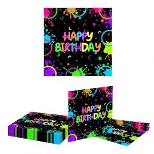 Kotkiddy 20 Serviettes de f&ecirc;te n&eacute;on avec Motifs de Gouttes Multicolores et Message Joyeux Anniversaire 2 Plis 33 cm id&eacute;ales pour f&ecirc;tes d'anniversaire d&eacute;coration de Table Serviettes jetables (SheFreedom, neuf)