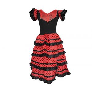 La Senorita Robe Espagnol Flamenco/Costume - pour filles/enfants - Noir/Rouge - Taille 116-122 - Longeur 80 cm (Robe Espagnole, neuf)