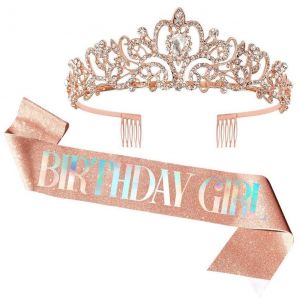 Couronne Anniversaire Femme Violet Cristal Couronne Echarpe Diademe Femme pour Fournitures de Fête de Joyeux Anniversaire, Faveurs, Décorations, Cadeau d'anniversaire pour Femme (#17/Girl) (iShang Direct, neuf)