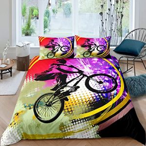 Homemissing Moto Cross Parure de Lit 220x240cm Sports Extrêmes Sets de Housse de Couette pour Enfants Ados VTT Rider Housse de Couette Respirant Bicycle Décor de Chambre (Bofanshangmao, neuf)