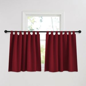 PONY DANCE Rideau Occultant Cuisine a Pattes pour Petite Fenetre Chambre Moderne, L 140 x H 120cm Panneaux Courts Lumineux Bloquer Brise-Vue Opaque, Rouge, 2 Pièces (RYB HOME EU, neuf)