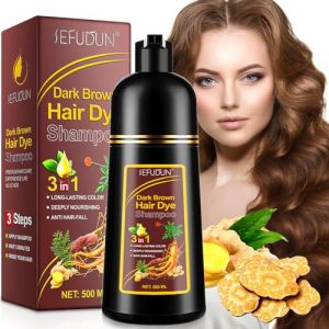 Shampooing 3 en 1 pour homme et femme - Shampoing 3 en 1 - Coloration instantan&eacute;e - Pour cheveux gris - Coloration S - Couleur longue dur&eacute;e - 500 ml (marron fonc&eacute;) (sanmenxiahaochang, neuf)