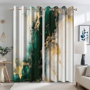 Ttincceer 140x245cm Rideaux occultants en marbre Vert fonc&eacute; pour Salon de Luxe Vert fonc&eacute; Blanc Texture Chambre Rideaux assombrissants Moderne Abstrait isol&eacute; thermiquement 2 Panneaux (Zhanghaostore, neuf)