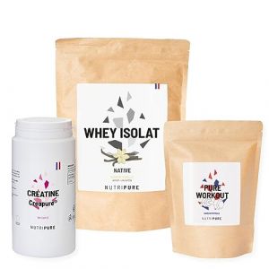 NUTRIPURE | PACK PRISE DE MUSCLES | Whey Isolate Native + Créatine Gélules Monohydrate + Pre Workout (EAA, BCAA) | Goût VANILLE | Idéal pour Musculation, Prise de Masse Musculaire, Fatigue Musculaire (NUTRIPURE, neuf)