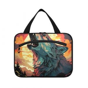 Linnyio Aquarelle Loup Hurlant Trousse de Toilette de Voyage Suspendue Maquillage,Grande Capacité Pliable Rangement Sacs de Lavage pour Femmes Filles (Linnyio, neuf)