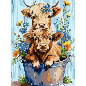 HEIBAGO Vache Peinture par numéros pour Adultes, Kit de Peinture à l'huile sur Toile par numéro pour Débutants, Peinture à l'huile DIY Animaux pour la décoration de la maison 30x40cm (JINYULIANG, neuf)