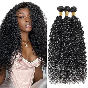 AiPliantfis Curly Wave Human Hair Bundles Tissage Cheveux Naturels Brésilien Brazilian Remy Hair Real Hair Tissage Bouclé Naturel 3 Bundles Grade 8A Human Hair Weft for Woman 24 26 28 Pouce (GongBei Hair, neuf)