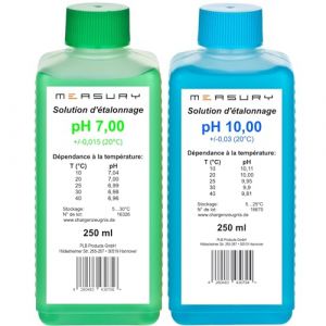 Measury Solution d'étalonnage pH 7.00 et 10.00 – Fabriqué en Allemagne, solution tampon pH 250 ml chacune, solution d'étalonnage vert/bleu, liquide d'étalonnage (Measury, neuf)
