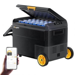 BougeRV CRS 50L Glacière à Compresseur avec Roues Poignée Étanchéité IPX4 Congélateur Réfrigérateur à Compression 12/24V 220V pour Voiture Camping Voyage Bateau Contrôle APP -20℃~20°C (BougeRVUK, neuf)