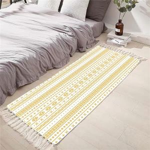 Tomifine Tapis en Coton Tissé, Tapis Bohème avec Frange, Tapis Tissé pour Salon Chambre, Home Tapis Géométriques Design Moderne Lavable Antiderapant (50x80 cm,Jaune) (NDSMGS, neuf)