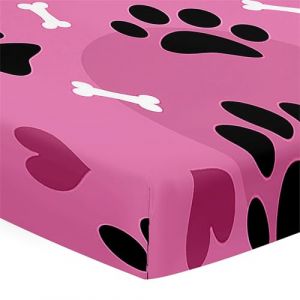 Hiseng Drap Housse pour Lit Bébé Enfant Empreinte Motif Doux Draps Housses pour lit de Bébé et lit d'Enfant en Microfibre Protège Matelas Compatible pour Berceaux de Chevet (Cœur rose,65x95cm) (Hiseng, neuf)
