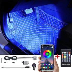 TABEN Kit d'&eacute;clairage d'ambiance pour voiture RVB Contr&ocirc;le App + t&eacute;l&eacute;commande RF 16,7 millions de couleurs de musique synchronis&eacute;e Chargeur &agrave; bord + USB Lumi&egrave;re d'ambiance du puits de pied int&eacute;rieur (TABEN-Auto, neuf)