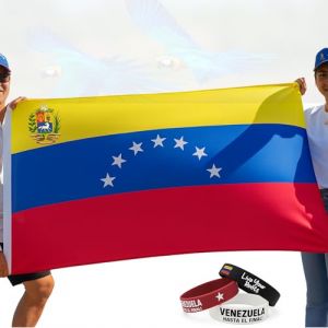 Grand drapeau de Venezuela 90 x 150 cm avec écusson officiel et 7 étoiles | Drapeau du Venezuela en tissu de haute qualité | Bandera de Venezuela 7 estrellas | Décoration patriotique Venezuela (Sweconord, neuf)