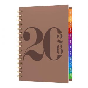 Agenda semainier 2026 format A5 de janvier &agrave; d&eacute;cembre 2026, planificateur hebdomadaire et mensuel avec r&egrave;gle, 4 autocollants, onglets mensuels, couverture rigide &agrave; spirales, pour enseignants (Dzhzal.inc, neuf)