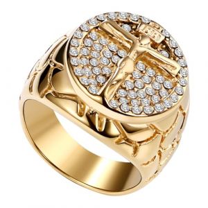 Flongo Bague Homme Chevali&egrave;re Croix: Bague Chevali&egrave;re Acier Inoxydable avec Inscription et Bouclier Style Biker Motard Amulette Protectrice Bijoux Religieux - Cadeau Homme Anniveraire (Flongo, neuf)